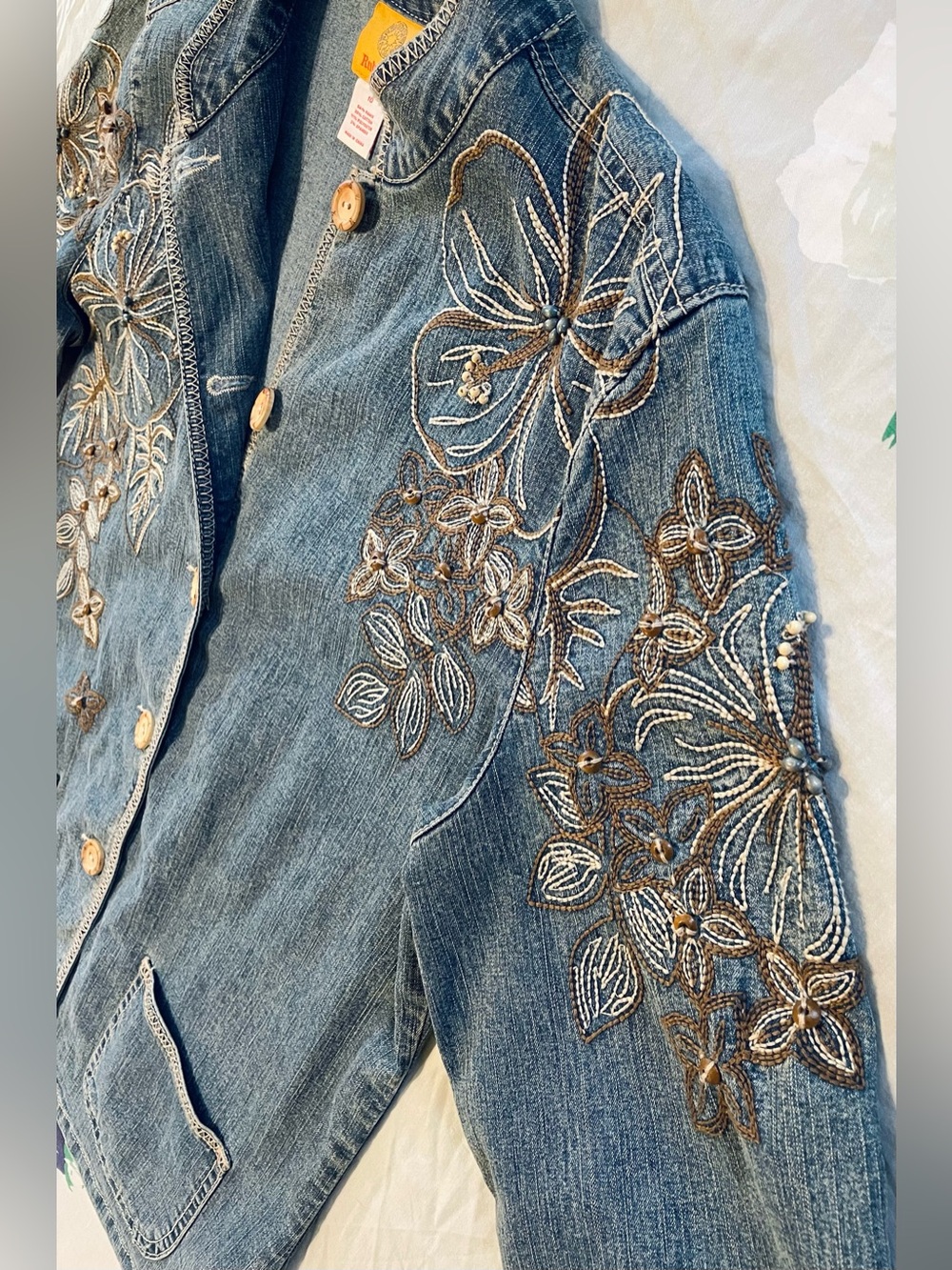 Ruby Rd. Floral Embroidered Denim Jacket - Blue - Picture 2 of 8